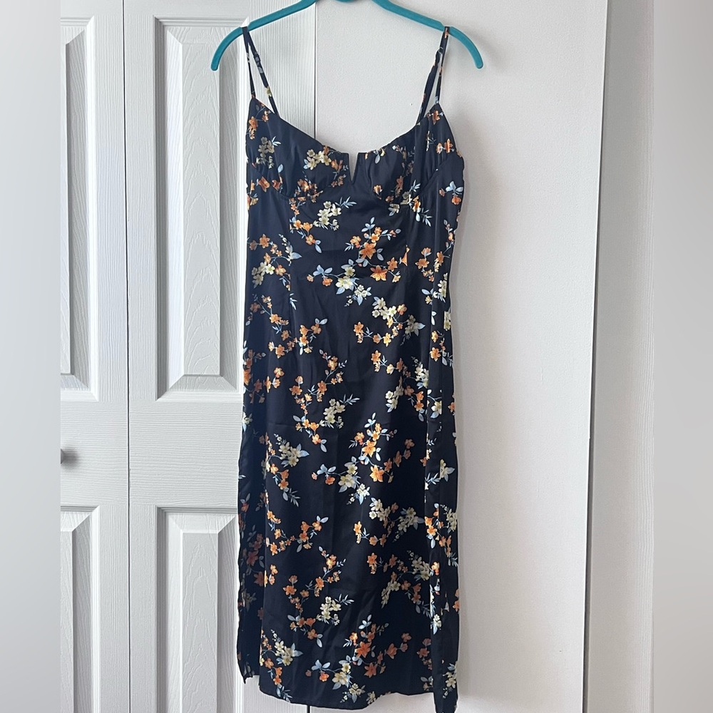 Black Floral Slip Dress with Orange & Cream Blooms
